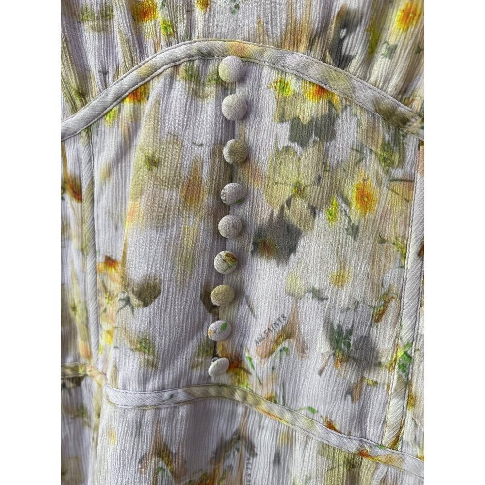 AllSaints Aspen Momo Floral Midi Dress Purple Womens SIze 10 - Picture 9 of 13